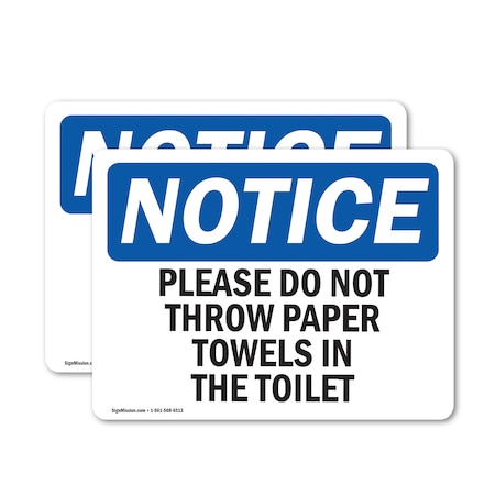 Signmission Please Do Not Throw Paper Towels In The Toilet, 14 in W x Rectangle, Vinyl Decal OS-2PACK-NS-D-1014-L-17424